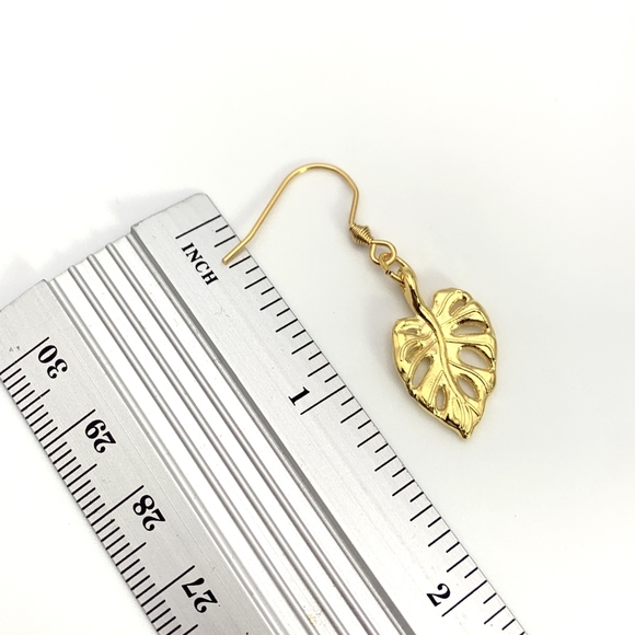 Golden Leaf Charm Hook Earrings - Picture 5 of 5